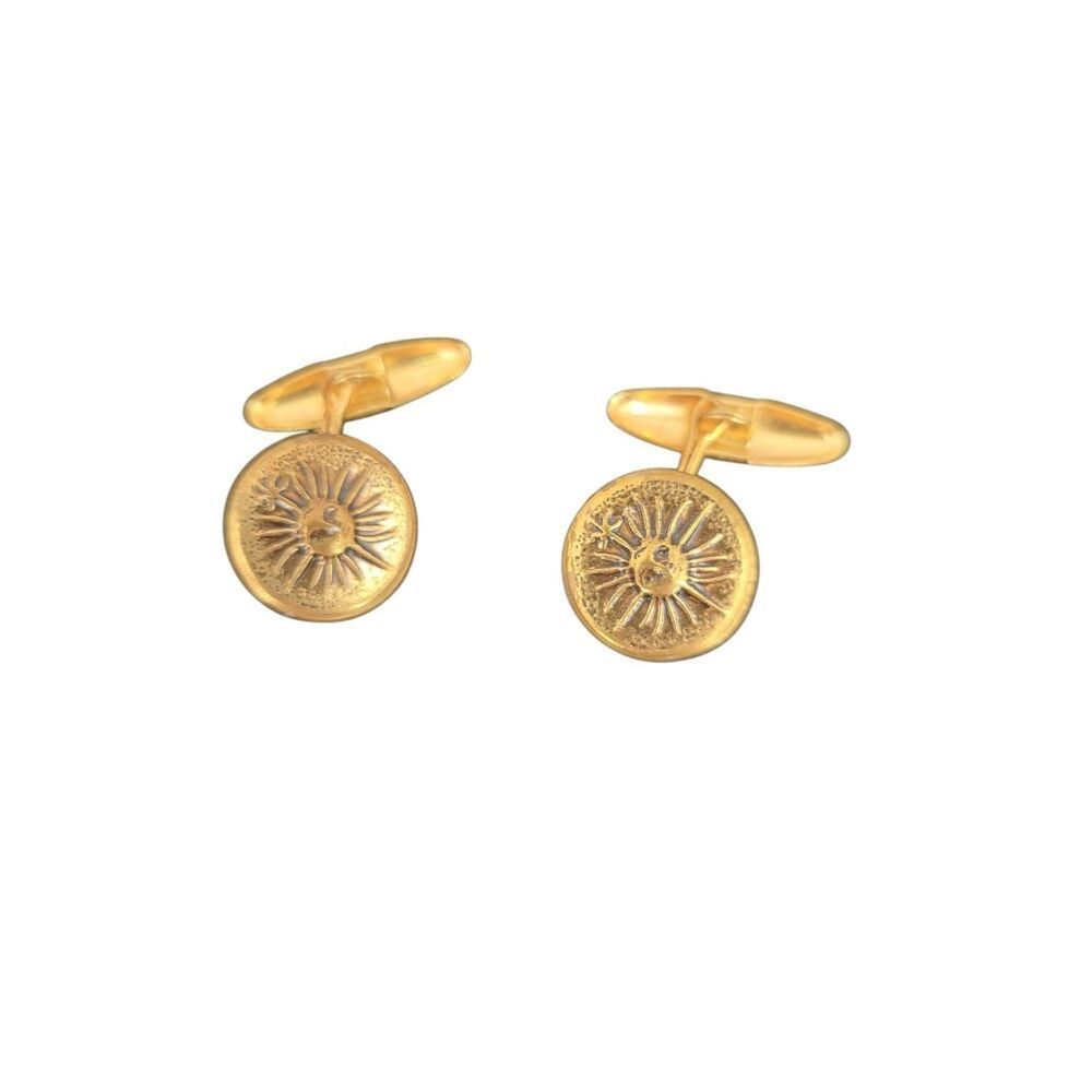 Vintage Gold tone Cufflinks with Raised Repousse Sunshine Sun Face on Front